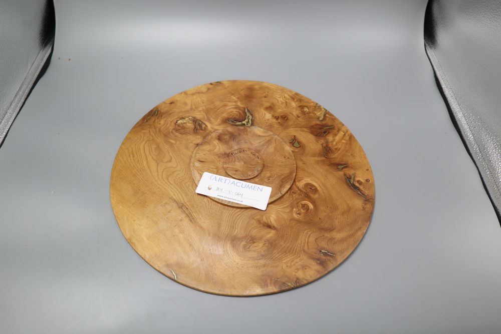 A burr elm wooden plate, diameter 39cm